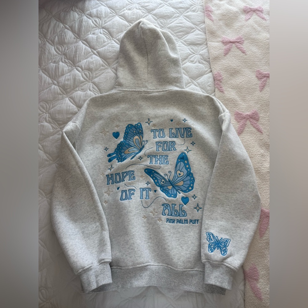 pink palm puff grey butterfly hoodie - Picture 7 of 7